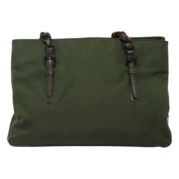 PRADA Chain Shoulder Bag Nylon Khaki Silver Auth - Picture 2 of 16